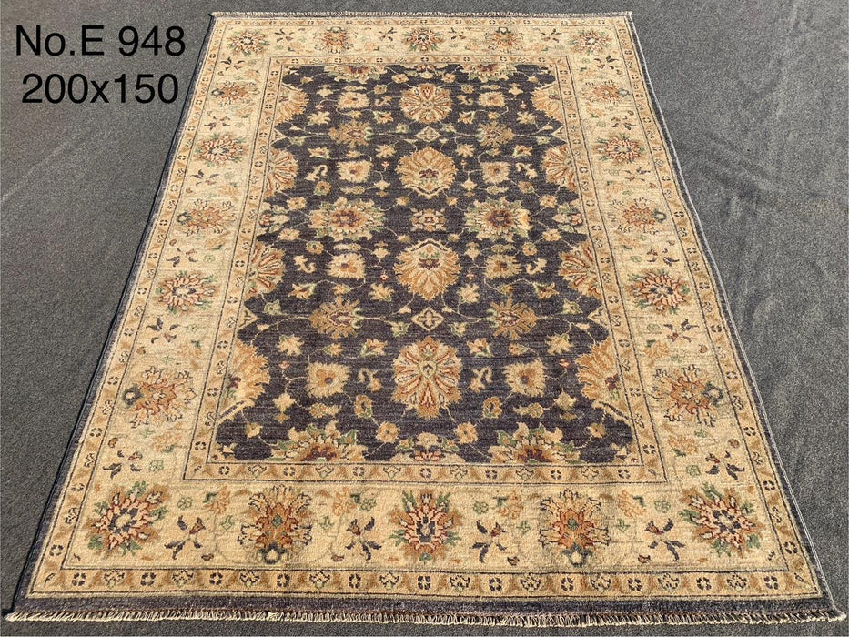 4’11 x 6’7 Charcoal & Beige Hand-Knotted Afghan Chobi Rug