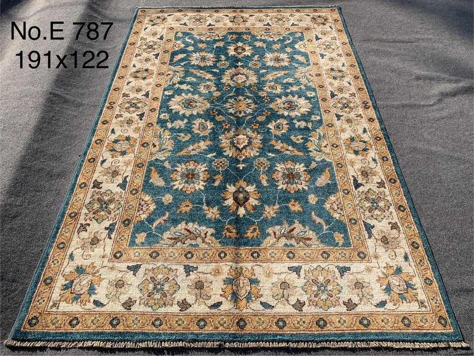 4’0 x 6’3 Blue & Ivory Afghan Chobi Wool Rug