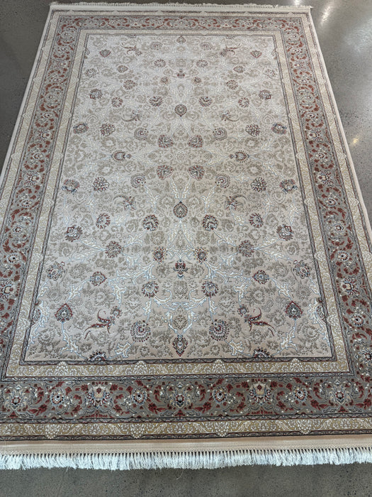 Luxury Persian Machine-Made Rug – Beige / Rust Floral Border – 7' x 10'