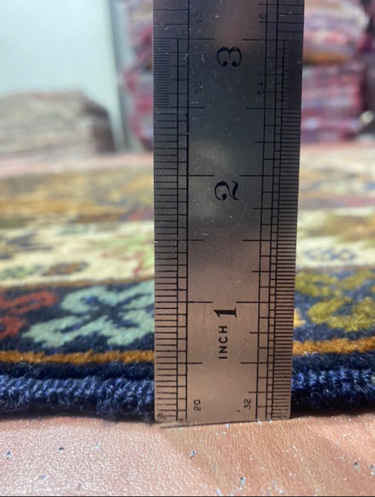 3’11” x 6’8” Hand-Knotted Caucasian Wool Runner – Deep Indigo & Earth Tones