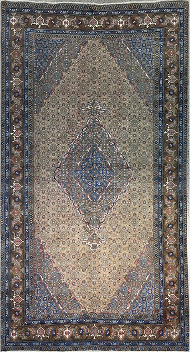 6’4x10’6 Hand-Knotted Persian Wool Rug – Beige & Blue Medallion Design