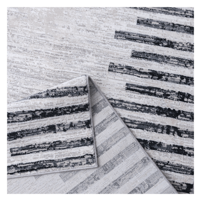 Grey Striped Portfolio High Graded Polyester Machine made Area rug