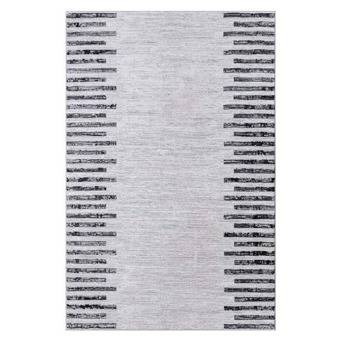 Grey Striped Portfolio High Graded Polyester Machine made Area rug