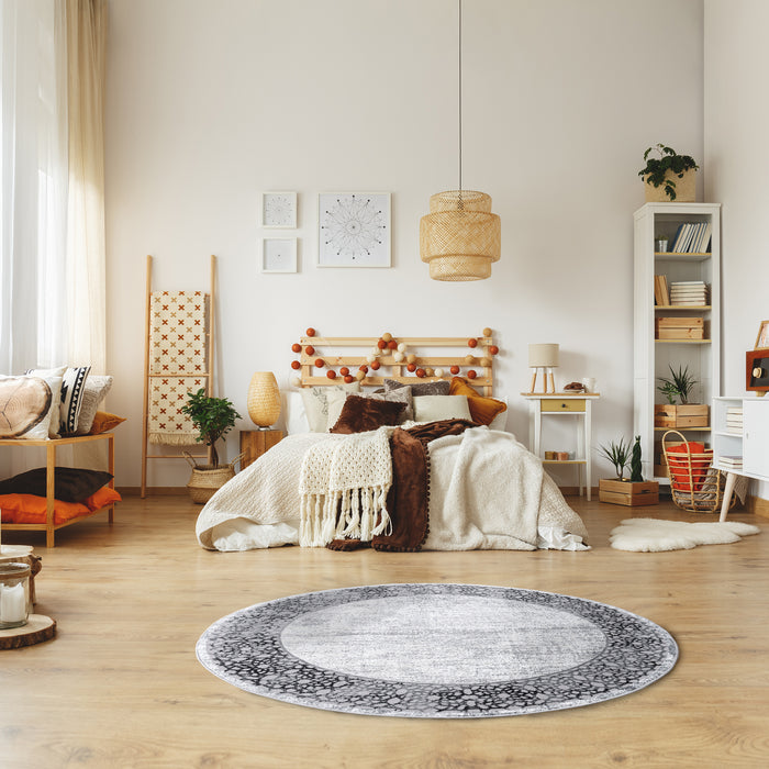 Grey Mandala Portfolio High Graded Polyester Machine made Area rug