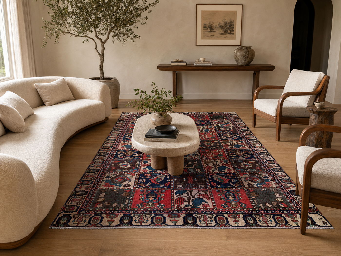 9'5" x 6'5" Handmade Persian Wool Rug styled in a room