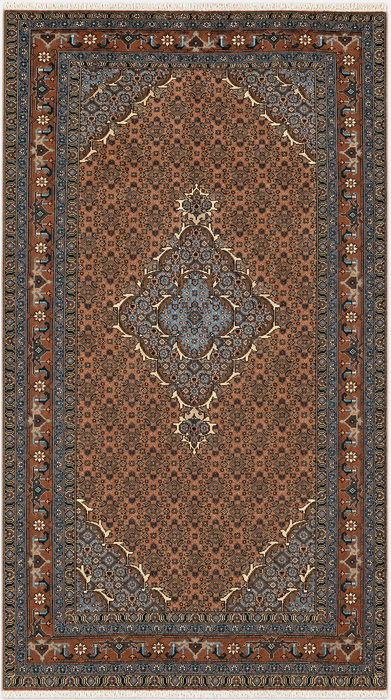 Handmade Persian Wool Area Rug 7x10 - Taupe, Blue & Brown Traditional Medallion Persian Style Rug - Exact Size 9'2" x 6'6" - KBHM-1144
