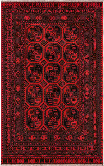 Handmade Persian Wool Area Rug 7x10 - Red & Black Geometric Persian Style Rug - Exact Size 9'5" x 6'7" - KBHM-1206