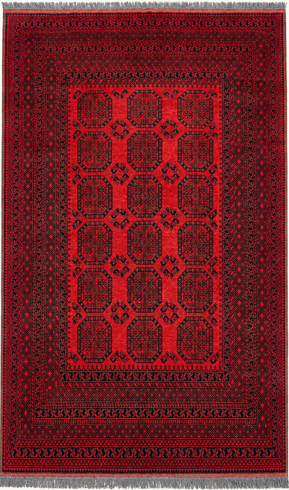 Handmade Persian Wool Area Rug 7x10 - Red Geometric Persian Style Rug - Exact Size 9'2" x 6'8" - KBHM-1205