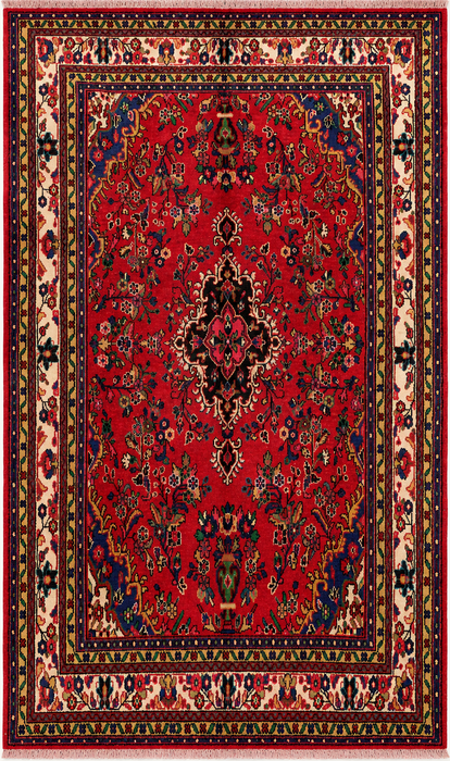 Handmade Persian Wool Area Rug 7x10 - Red, Navy & Ivory Traditional Medallion Persian Style Rug - Exact Size 9'9" x 6'8" - KBHM-1035