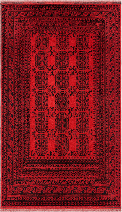 Handmade Persian Wool Area Rug 7x10 - Deep Red & Black Geometric Persian Style Rug - Exact Size 9'7" x 6'9" - KBHM-1203