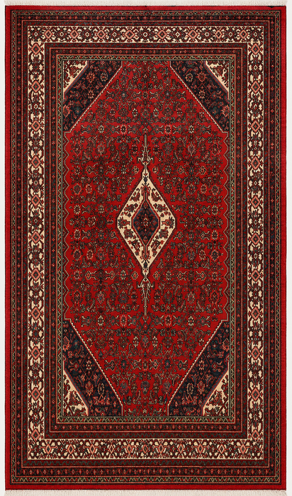 Handmade Persian Wool Area Rug 7x10 - Red, Ivory & Charcoal Tribal Medallion Persian Style Rug - Exact Size 10'3" x 6'11" - KBHM-802