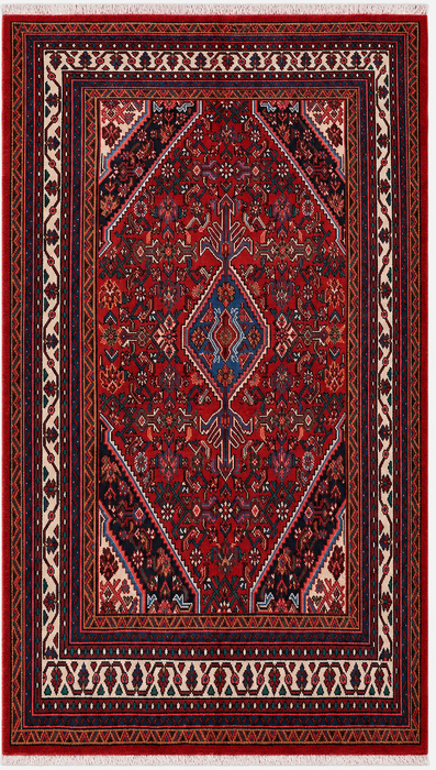 Handmade Persian Wool Area Rug 7x10 - Red, Ivory & Blue Tribal Medallion Persian Style Rug - Exact Size 9'11" x 6'10" - KBHM-777