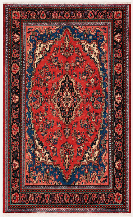 Handmade Persian Wool Area Rug 7x10 - Red, Blue & Ivory Floral Medallion Persian Style Rug - Exact Size 9'9" x 6'11" - KBHM-771