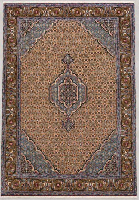 Handmade Persian Wool Area Rug 7x10 - Beige, Blue & Brown Vintage Medallion Persian Style Rug - Exact Size 9'8" x 6'5" - KBHM-756