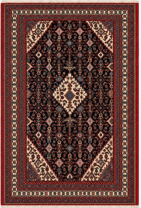 Handmade Persian Wool Area Rug 7x10 - Navy, Red & Ivory Floral Medallion Persian Style Rug - Exact Size 9'8" x 7'0" - KBHM-748
