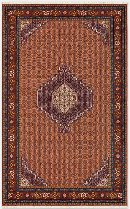 Handmade Persian Wool Area Rug 7x10 - Rose, Blue & Brown Vintage Medallion Persian Style Rug - Exact Size 9'6" x 6'6" - KBHM-742