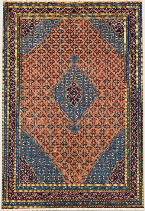 Handmade Persian Wool Area Rug 7x10 - Rose, Blue & Ivory Vintage Medallion Persian Style Rug - Exact Size 9'5" x 6'5" - KBHM-740