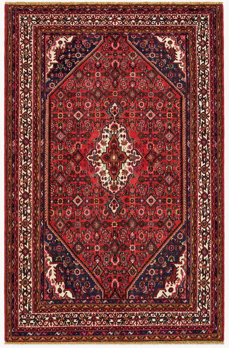 Handmade Persian Wool Area Rug 7x10 - Red, Navy & Ivory Floral Medallion Persian Style Rug - Exact Size 9'10" x 6'10" - KBHM-739