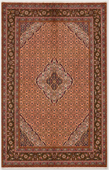 Handmade Persian Wool Area Rug 7x10 - Rose, Brown & Ivory Vintage Medallion Persian Style Rug - Exact Size 9'6" x 6'2" - KBHM-732