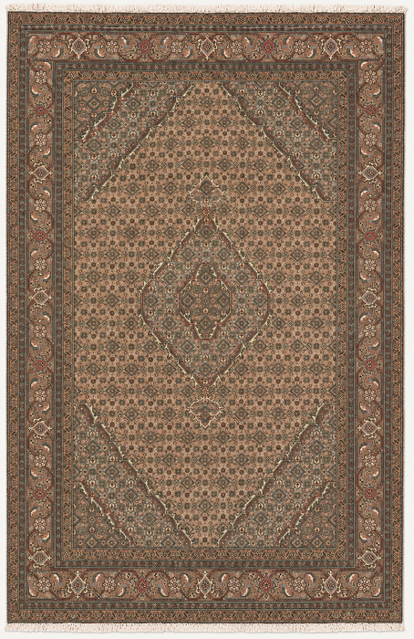 Handmade Persian Wool Area Rug 7x10 - Beige, Taupe & Soft Blue Vintage Medallion Persian Style Rug - Exact Size 9'1" x 6'4" - KBHM-728