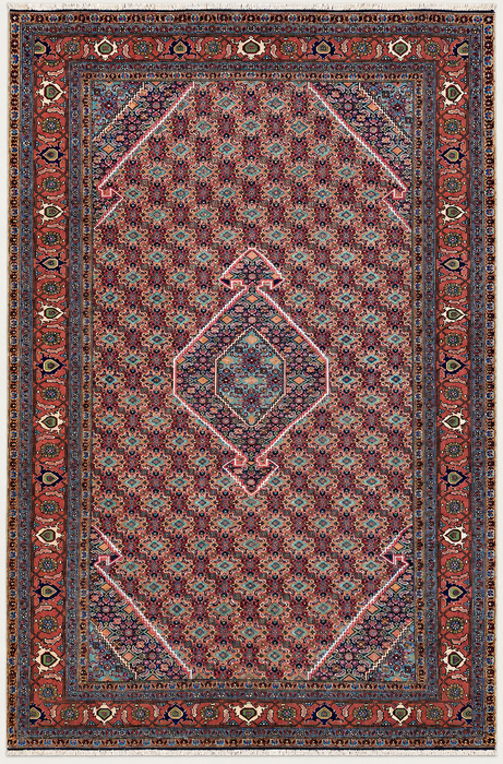 Handmade Persian Wool Area Rug 7x10 - Rose, Blue & Ivory Vintage Medallion Persian Style Rug - Exact Size 9'5" x 6'4" - KBHM-721