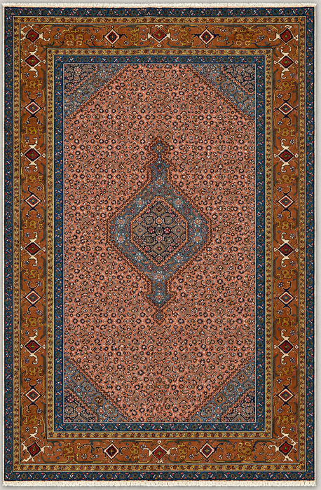 Handmade Persian Wool Area Rug 7x10 - Rose, Blue & Brown Vintage Medallion Persian Style Rug - Exact Size 9'2" x 6'3" - KBHM-718