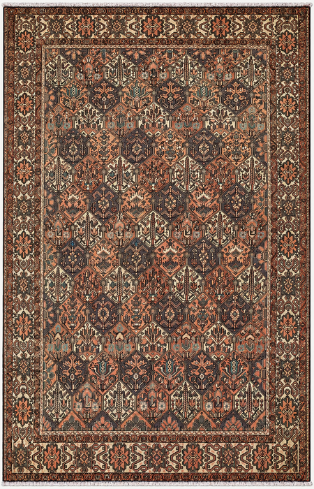 Handmade Persian Wool Area Rug 7x10 - Brown, Ivory & Rose Tribal Geometric Persian Style Rug - Exact Size 10'3" x 6'10" - KBHM-697