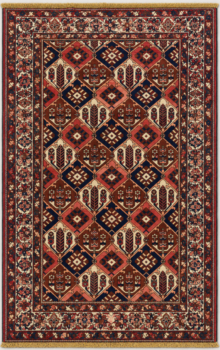 Handmade Persian Wool Area Rug 7x10 - Rust, Navy & Ivory Tribal Geometric Persian Style Rug - Exact Size 9'10" x 5'2" - KBHM-694