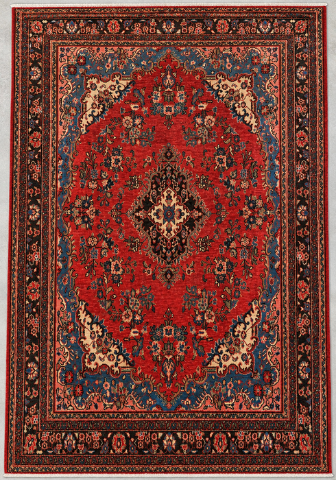 Handmade Persian Wool Area Rug 7x10 - Red, Blue & Ivory Traditional Medallion Persian Style Rug - Exact Size 10'3" x 7'0" - KBHM-1027
