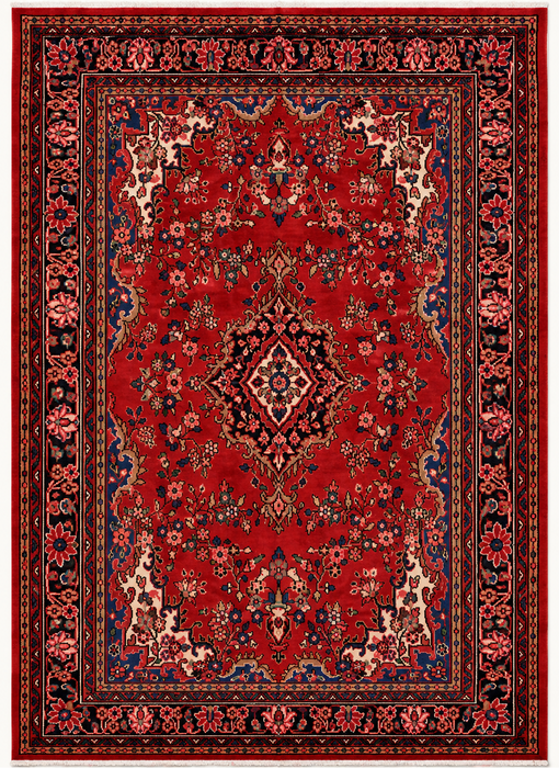 Handmade Persian Wool Area Rug 7x10 - Red & Navy Floral Medallion Persian Style Rug - Exact Size 9'11" x 6'11" - KBHM-1024