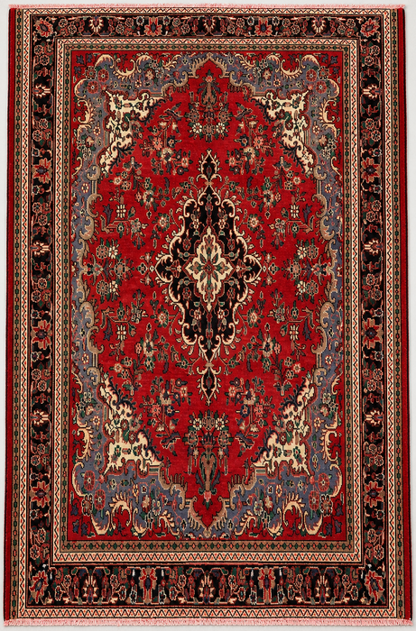 Handmade Persian Wool Area Rug 7x10 - Red Floral Medallion Persian Style Rug - Exact Size 9'7" x 6'11" - KBHM-932