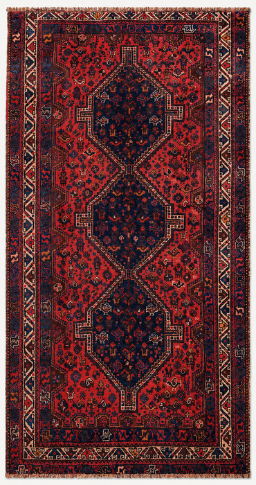 Handmade Persian Wool Area Rug 7x10 - Red Tribal Medallion Persian Style Rug with Navy Accents - Exact Size 9'7" x 6'5" - KBHM-905