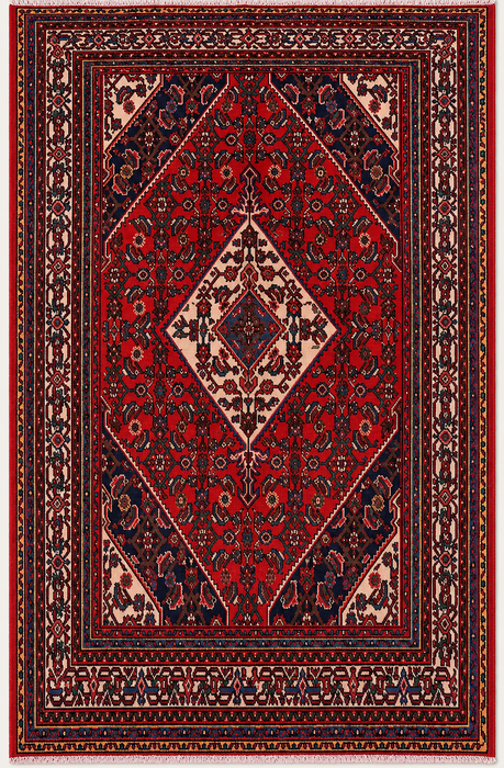 Handmade Persian Wool Area Rug 7x10 - Red Geometric Medallion Persian Style Rug with Ivory Border - Exact Size 10'0" x 6'11" - KBHM-855