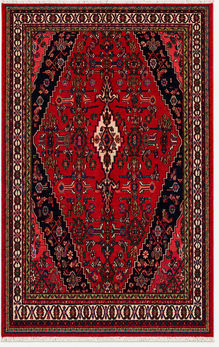 Handmade Persian Wool Area Rug 7x10 - Red Geometric Medallion Persian Style Rug with Ivory Border - Exact Size 9'8" x 6'10" - KBHM-853