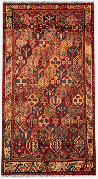 Handmade Persian Wool Area Rug 7x10 - Red Hexagon Garden Persian Style Rug with Ivory Border - Exact Size 9'3" x 6'3" - KBHM-830