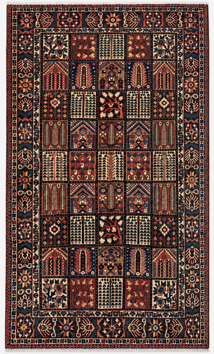 Handmade Persian Wool Area Rug 7x10 - Red Panel Persian Style Rug with Navy & Ivory Border - Exact Size 10'4" x 6'10" - KBHM-825