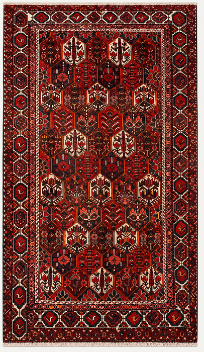Handmade Persian Wool Area Rug 7x10 - Red, Ivory & Navy Geometric Panel Persian Style Rug - Exact Size 9'9" x 6'7" - KBHM-823