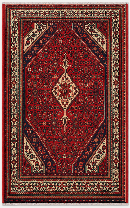 Handmade Persian Wool Area Rug 7x10 - Red, Ivory & Navy Tribal Medallion Persian Style Rug - Exact Size 9'8" x 6'10" - KBHM-818