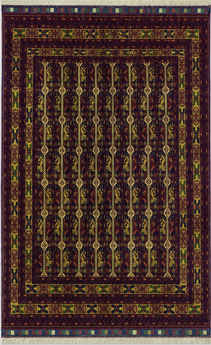 Handmade Persian Wool Area Rug 7x10 - Red, Ivory & Brown Panel Persian Style Rug - Exact Size 6'9" x 9'8" - KB-7854