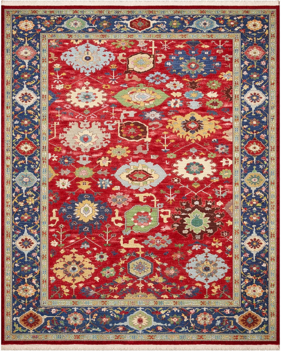 Oushak rug with intricate patterns on a white background
