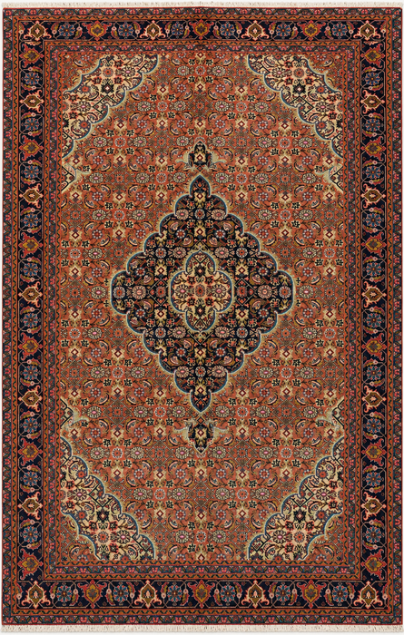 Handmade Persian Wool Area Rug 7x10 - Rose, Navy & Ivory Floral Medallion Persian Style Rug - Exact Size 9'3" x 6'2" - KBHM-730