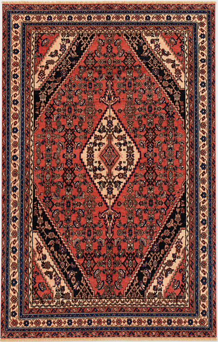 Handmade Persian Wool Area Rug 7x10 - Coral, Ivory & Navy Traditional Medallion Persian Style Rug - Exact Size 9'5" x 6'8" - KBHM-1200