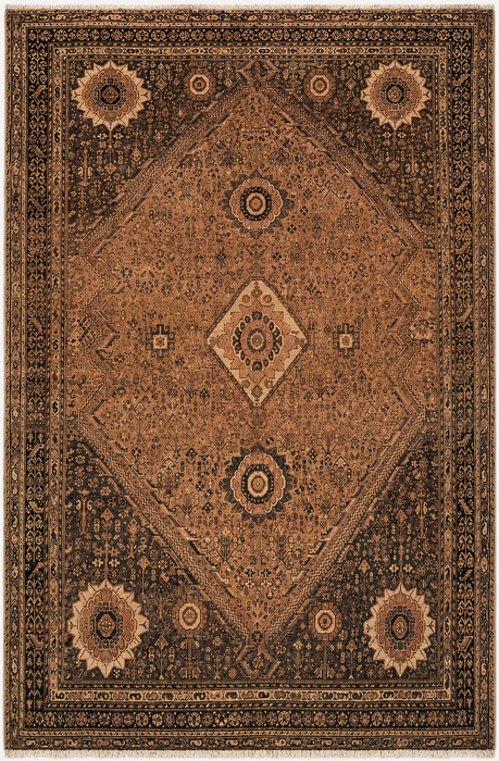 Handmade Persian Wool Area Rug 7x10 - Brown, Beige & Ivory Vintage Medallion Persian Style Rug - Exact Size 10'3" x 6'9" - KBHM-722