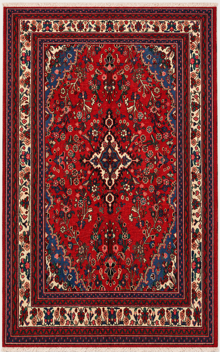 10'0 x 6'10 Hand-Knotted Persian Wool Rug - Red Floral Medallion Design - KBHM-1018