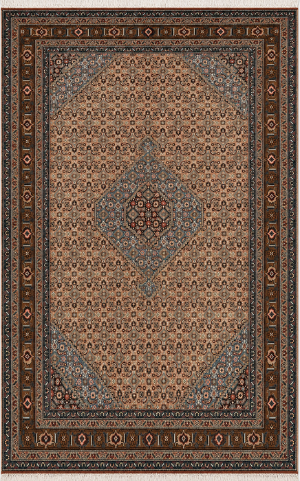 Handmade Persian Wool Area Rug 7x10 - Beige, Brown & Soft Blue Vintage Medallion Persian Style Rug - Exact Size 9'5" x 6'5" - KBHM-752