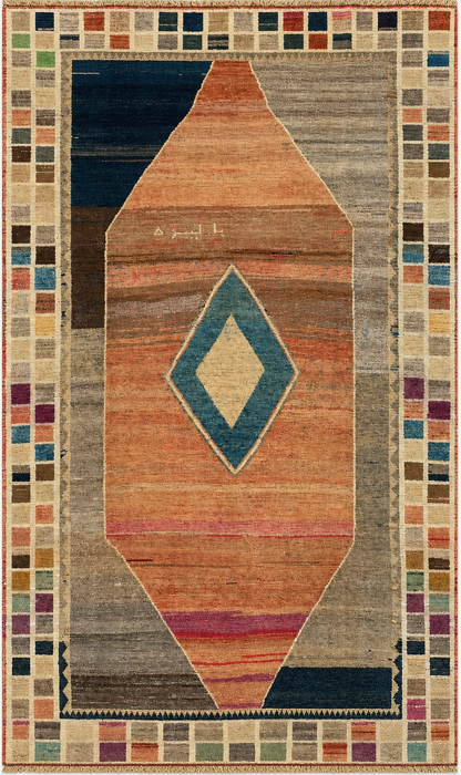 Handmade Persian Wool Area Rug 7x10 - Multicolor Geometric Persian Style Rug - Exact Size 6'6" x 9'6" - KBHM-1134