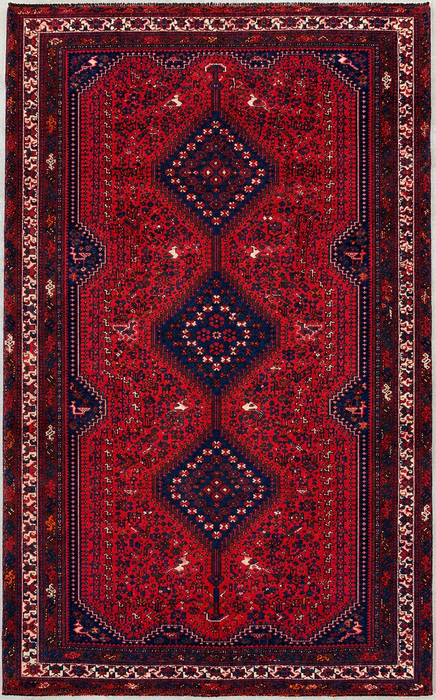 Handmade Persian Wool Area Rug 7x10 - Red, Navy & Ivory Traditional Medallion Persian Style Rug - Exact Size 10'2" x 6'2" - KBHM-1143
