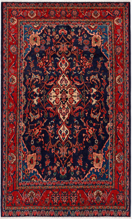 Handmade Persian Wool Area Rug 7x10 - Navy & Red Persian Style Rug - Exact Size 9'3" x 6'2" - KBHM-1125