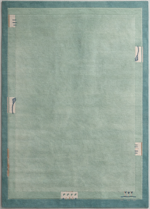 8'X8' Modern Hand-Knotted Nepali Wool Area Rug- Blue/Green