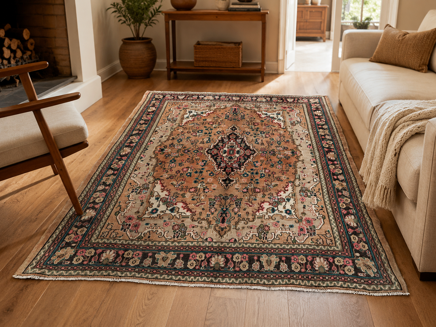 9'2" x 6'11" Handmade Persian Wool Rug room styling example